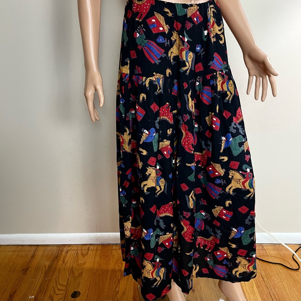 VINTAGE 80's Women's PUTUMAYO South American PURE RAYON Drop Waist MIDI SKIRT M